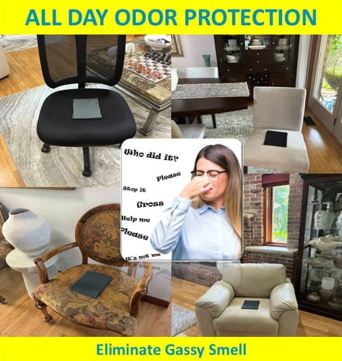 FreshSeatRx 4-Discreet Odor Removal Seat Pads. Orthopedic Seat Cushion Pads, Use for Home, Office, Car, Flight, Any Seating.  FS-4