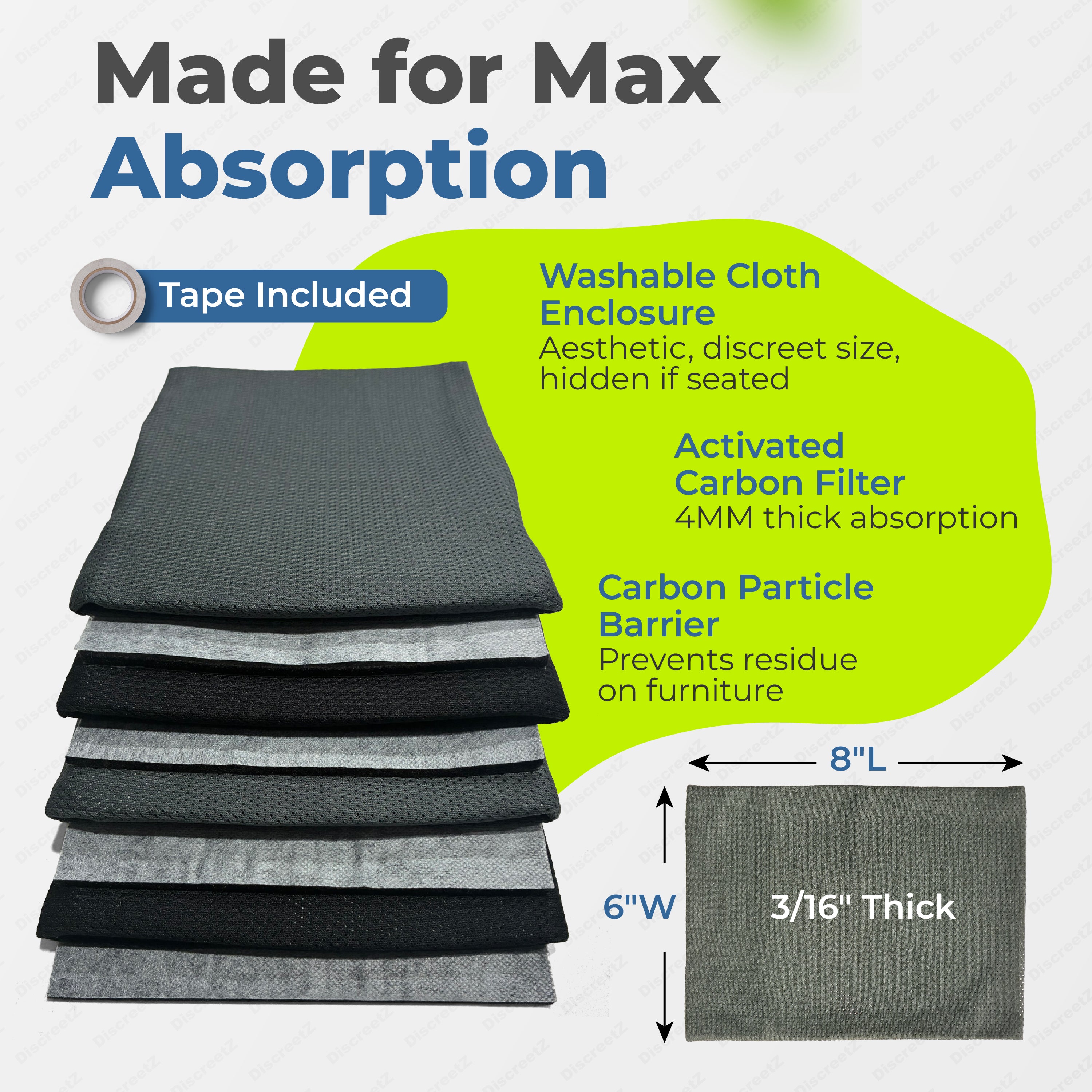 FreshSeatRx 4-Discreet Odor Removal Seat Pads. Orthopedic Seat Cushion Pads, Use for Home, Office, Car, Flight, Any Seating.  FS-4